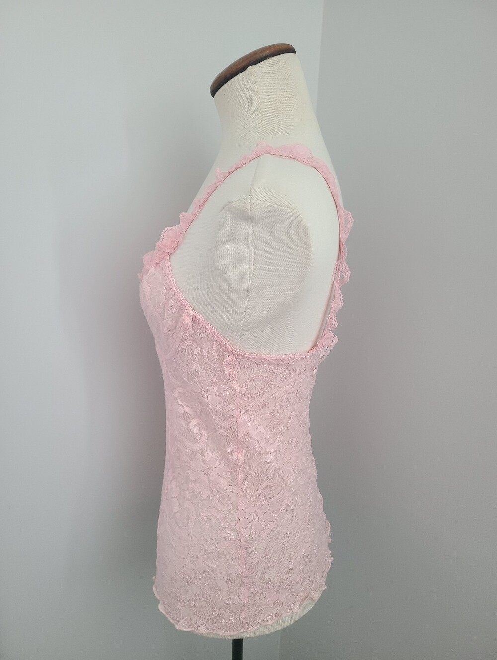 VTG Cinema Etoile Pink Lace Cami Tank Top S Coquette Y2K Ruffle Rosette Fairy - Picture 4 of 9